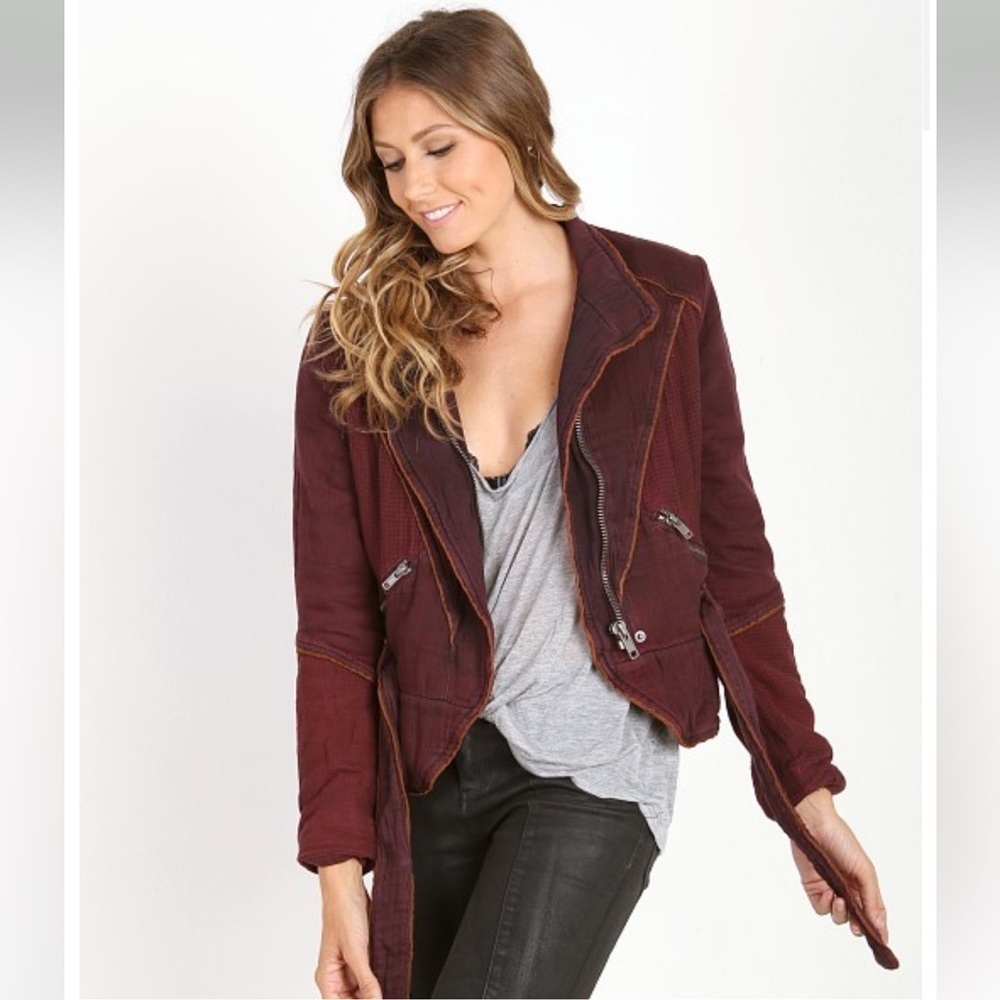 Free People Double Cloth Twill Wrap Jacket BlackBerry